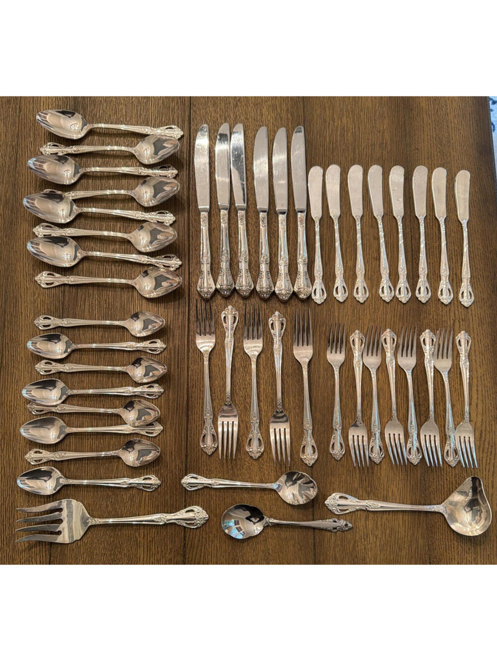 Ornate Scroll Stainless Flatware Set 42 Piece Set with Serving Pieces